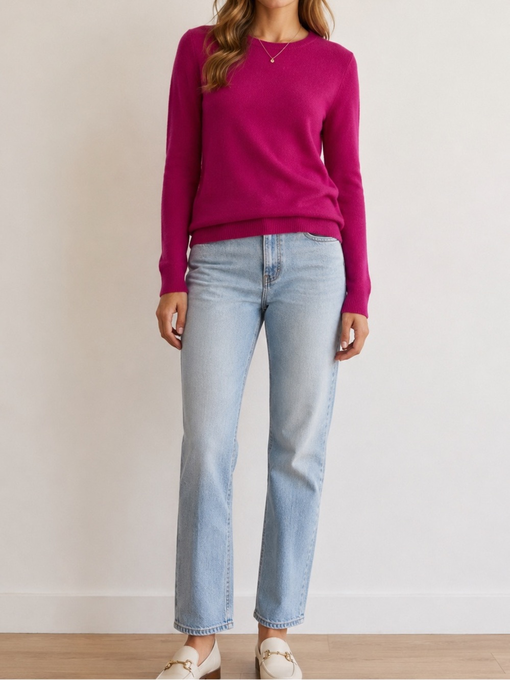NWT Charter Club Luxury 100% Cashmere Crewneck Sweater Fuchsia Pink Size S
